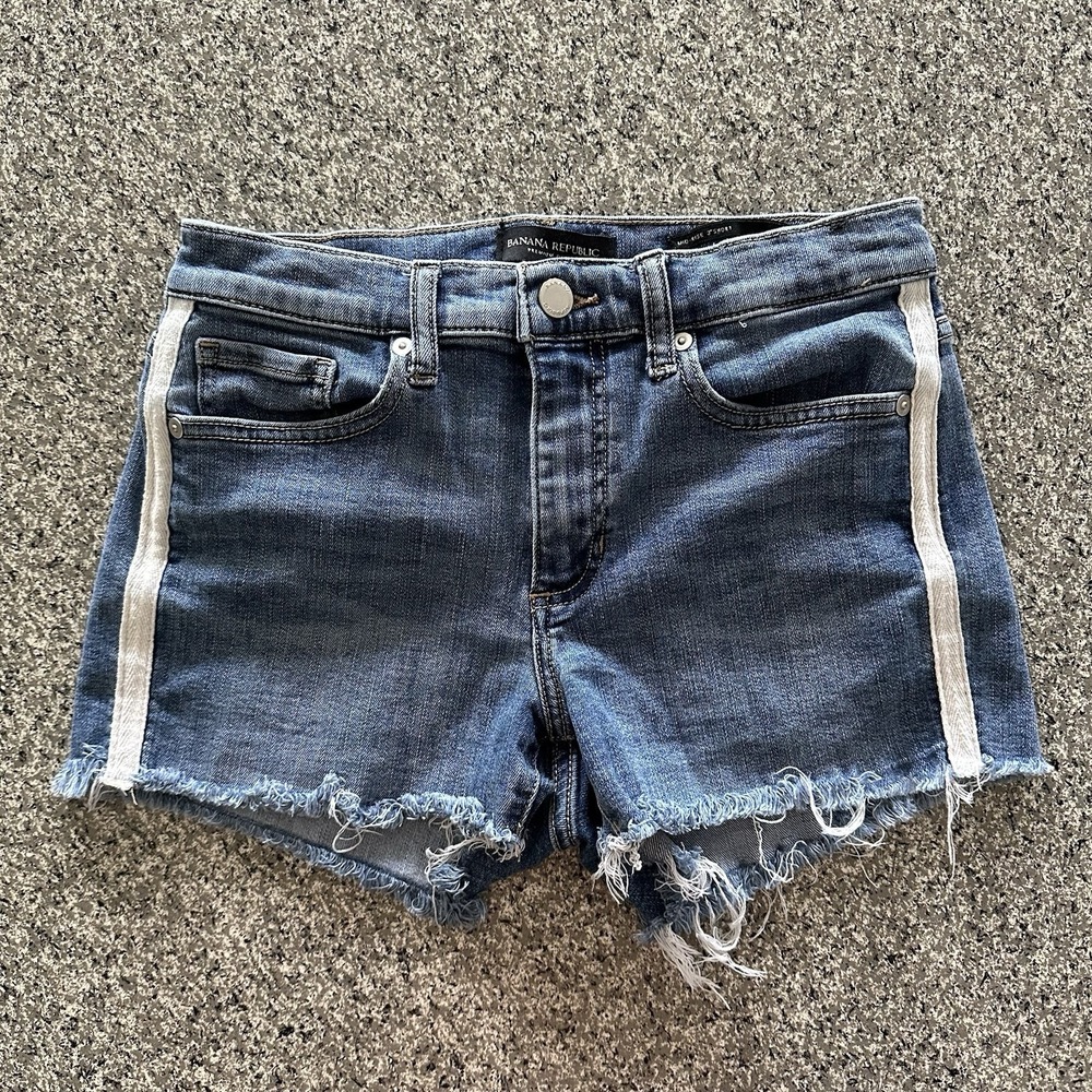 Banana Republic Shorts Womens 25x3 Mid Rise Side Stripe Cut Off Premium Denim